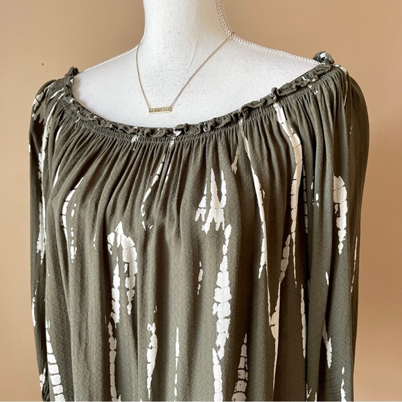 KNOX ROSE | Olive Green Off-Shoulder Boho Top Sz M - Picture 3 of 8